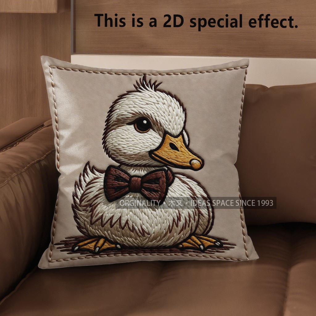 

2D Cute Duck Bow-Tie Pattern Decorative Pillow Covers Pattern Cushion Cover Suitable For Sofa Bedroom Car Pillow Cover 40x40cm