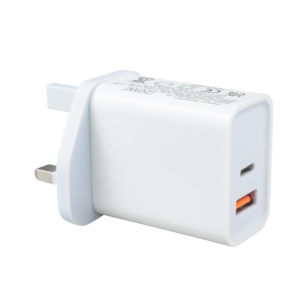 PD 20W QC3.0 A+C UK Plug Type C Dual Ports Chargers Adapters Fast Charging Travel Wall Charger for IPhone Portable Adapter UKCA