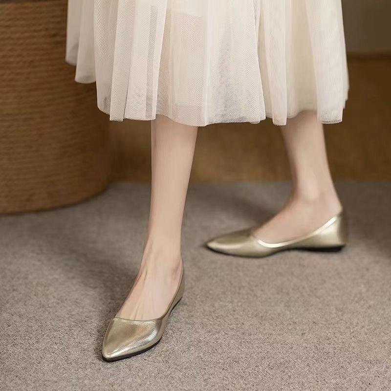 Woman Flats Pointed Toe Moccasins Shoes for Women Silver Slip-on Beau Today Lastest Casual Chic Point Offer Cheap Clearance Shoe