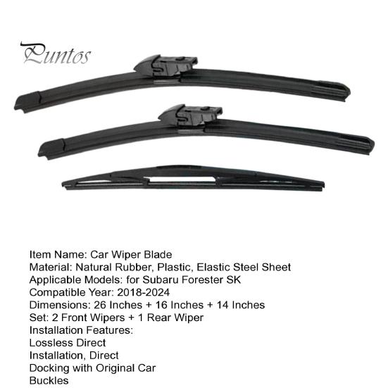 Heavy Duty Car Wipers 3Pcs Beam Wiper Blades Set for Subaru Forester SK 2018-2024, Window Cleaning 26"+16"+14" Silent Front Rear Blades, Original