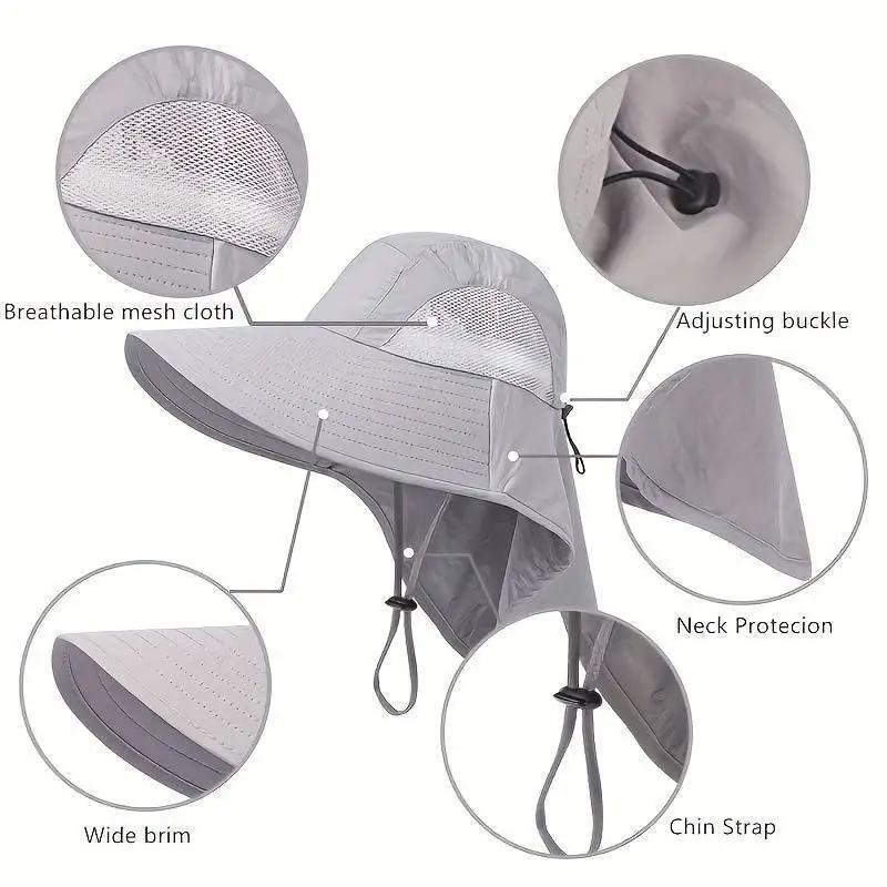Lightweight UV Hat Men's or Women's Summer Outdoor Sunshade Cap Large Brim Sun Hat Face Shield Neck Protection Fishing Sunscreen