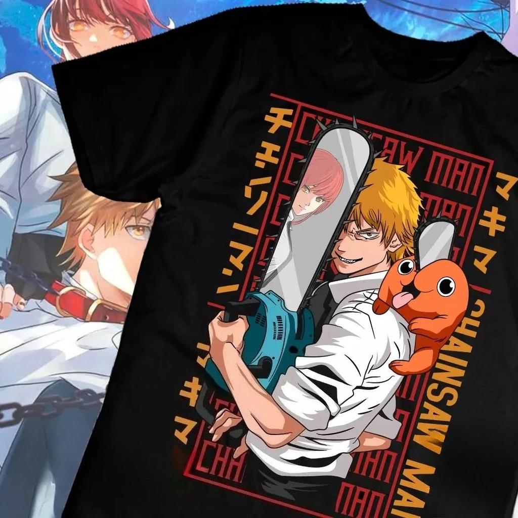 Chainsaw Man Anime Shark Knight Printed Short Sleeved T-shirt for Unisex 2026 Retro Boys and Girls Casual Loose Street Clothing Top