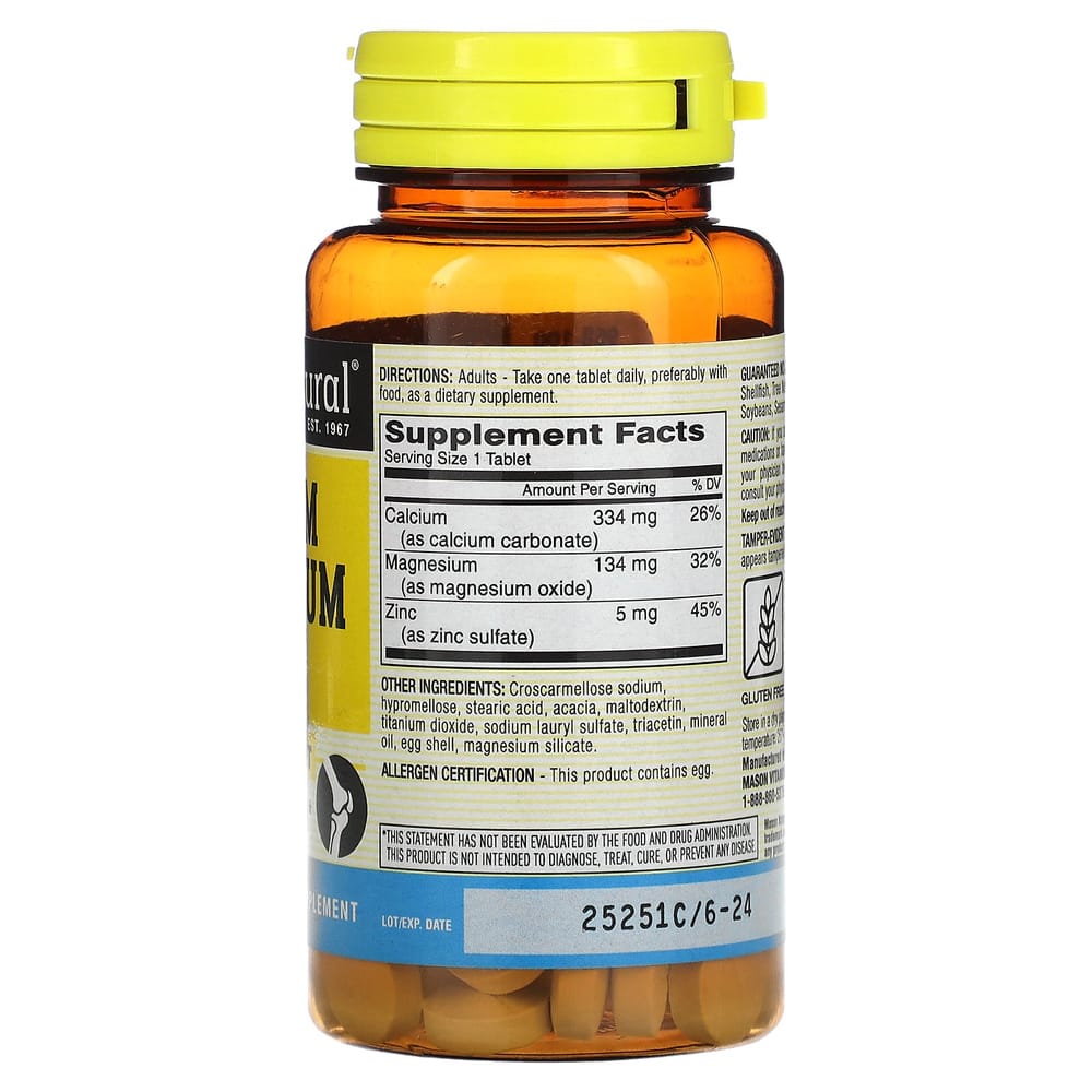 Mason Natural Calcium Magnesium & Zinc 100 Tablets