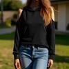 Women's Fashion Casual Solid-color Long-sleeved Off-the-shoulder Hooded Sweatshirt