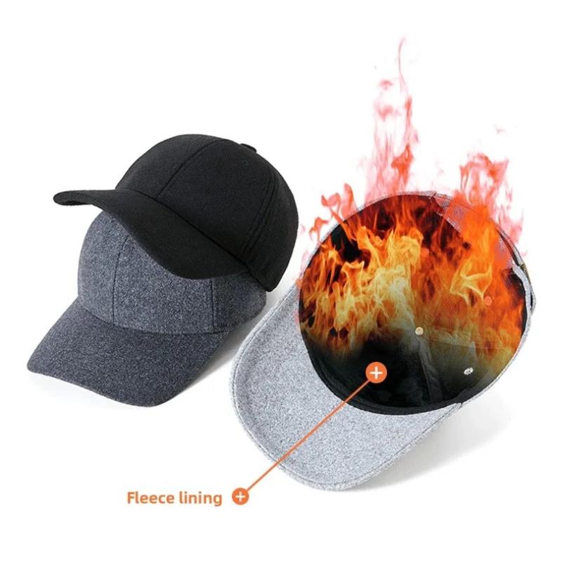 Autumn Winter Big Size Fully Enclosed Woolen Baseball Cap Plush Lined Warm Big Brim Trucker Cap Adjustable for Men Women XL 62cm