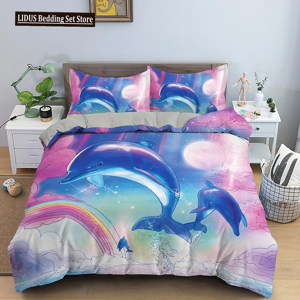 Dolphin Duvet Cover Set 2/3Pcs Marine Life Pillow Case Bedding Sets King Twin Full Queen Size Polyester Quilt Cover For Teens
