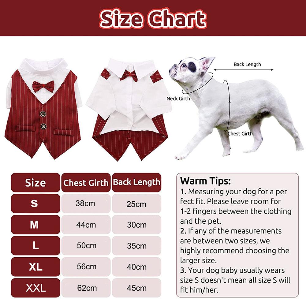 Dog Tuxedo Formal Dog Suit Shirt with Bow Tie Pet Stripe Suit for Wedding Birthday Party Puppy Prince Costume for French Bulldog
