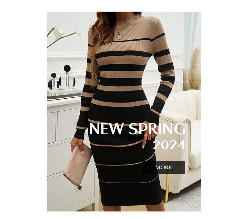 2024 Autumn/Winter Women's Slim Contrast Long-Sleeve Dress
