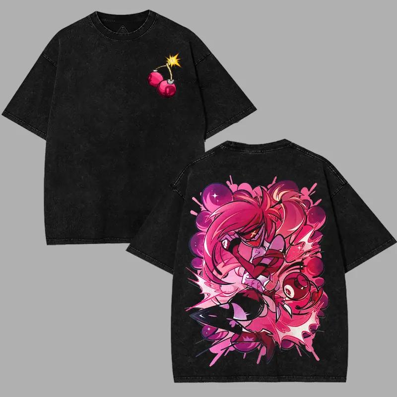 Anime Hazbin Hotel Niffty Tshirt Mens Clothing Hip Hop Vintage Washed Oversized Man Clothes High Quality Cotton Tees Tops