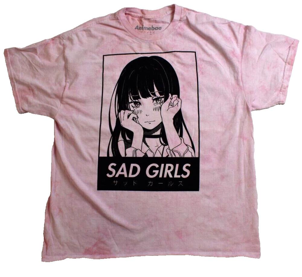 

Animebae Mens Sad Girl Pink Wash T-Shirt New 3XL