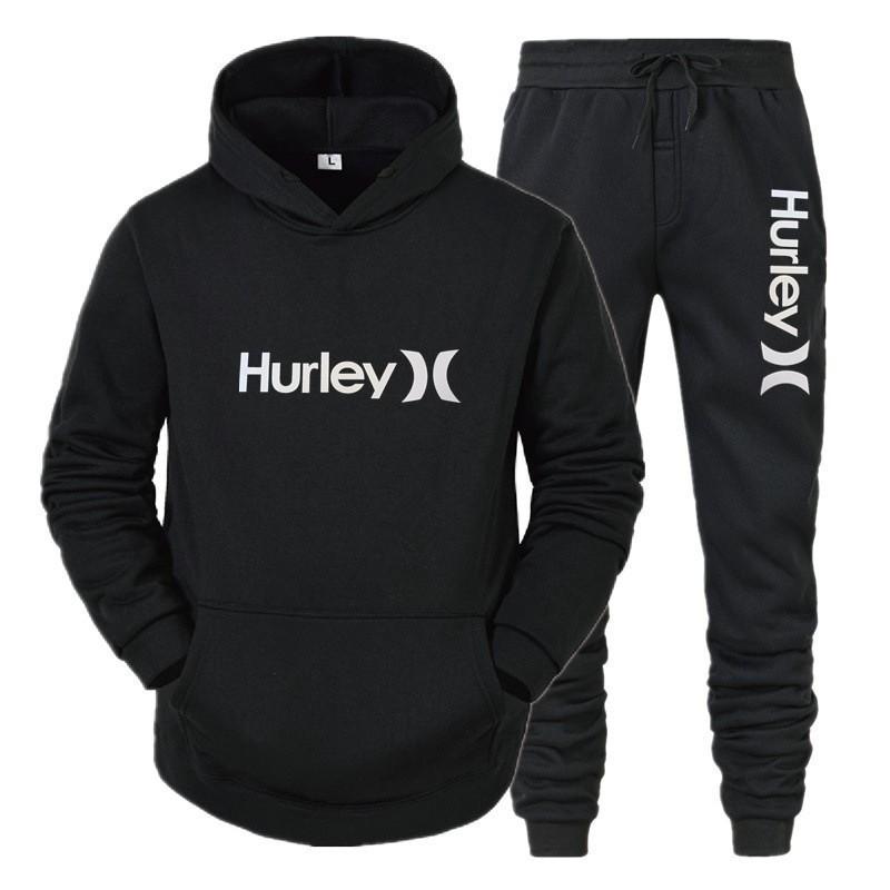 European and American spring trend brand hooded sweater men s sports suit printed casual pants two-piece set S чёрный