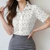 Simple and Personalized Chrysanthemum Print Summer Women's Plus Size Lapel Short Sleeved Shirt Fashionable Daily Versatile Top