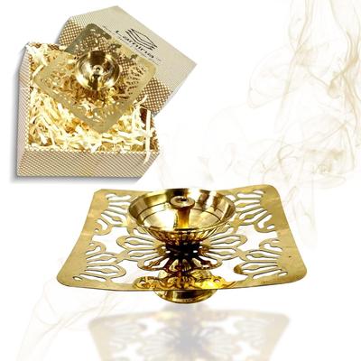 Decorative Brass Diya for Puja (Set of 1 Small 3inch Golden Square Net) Center Wick Holder Pital Akhand Deep Vilakku for Home Décor