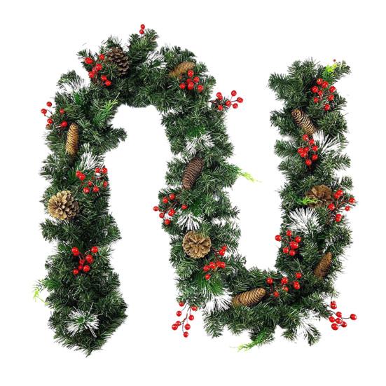 

180/270 см Рождественская искусственная сосновая гирлянда с бантом, красными ягодами, сосновыми шишками, искусственной сосновой хвоей, ротанговая, для каминной полки, камина, крыльца, подвесное украшение 1.8M A