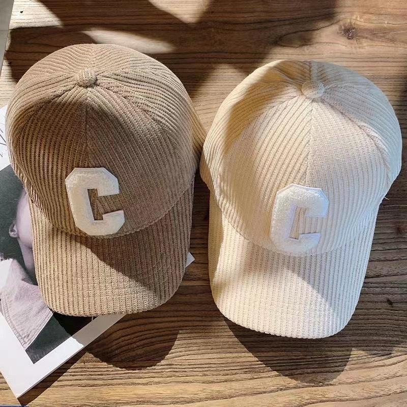 C shaped Baseball Hat for Women Corduroy Korean Style Trend Ins Style Versatile Thickened Autumn Student Bend Brim Baseball Hat for Men