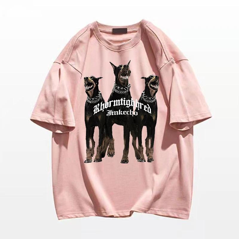 Herren Damen Kind Hip Hop Dobermann Hund Grafikdruck Übergroßes T-Shirt Streetwear Mode Baumwolle Locker T-Shirts Tee Tops Kostenlose Bluse
