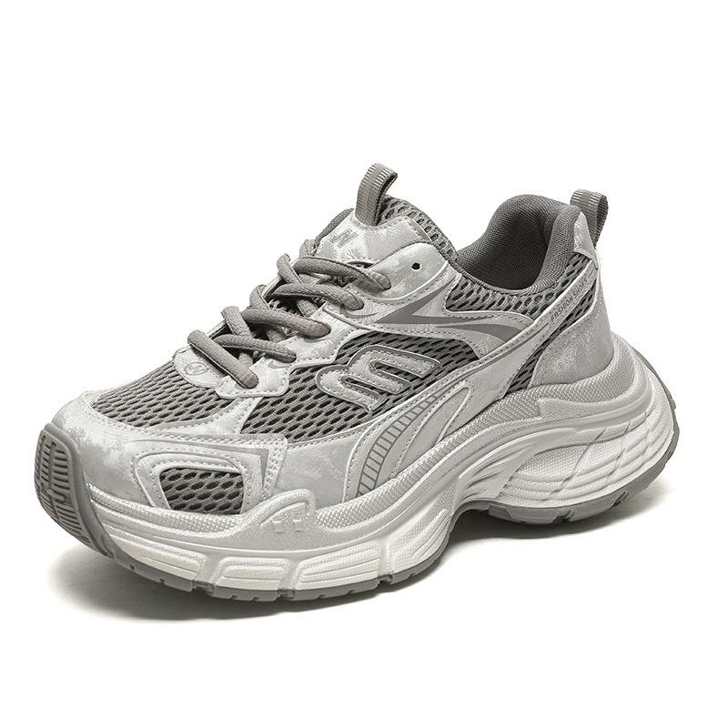 Platform dad shoes women's autumn new leather mesh breathable non-slip running shoes fashion casual sports shoes