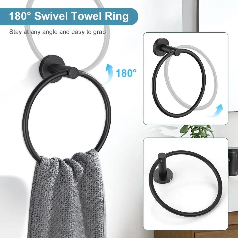 5 Pieces Black Towel Bar Set Stainless Steel Rustproof Bath Towel Holder Easy Installation Bathroom Hardware Set Hotel