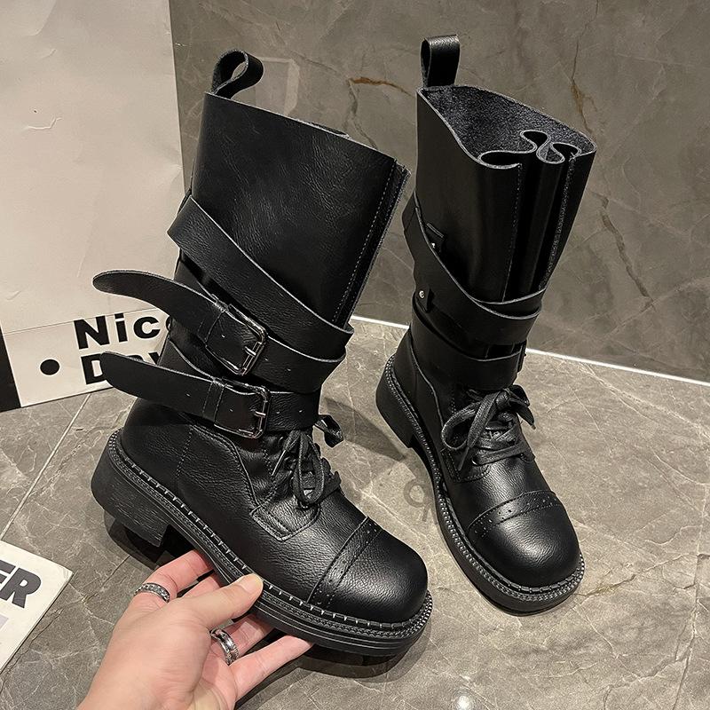 

Новые женские ботинки Мартин из мягкой кожи, женские ретро ботинки до середины голени с пряжкой-ремнем, ботинки в стиле милитари, короткие ботинки-локомотивы, женские одинарные ботинки 40 чёрный