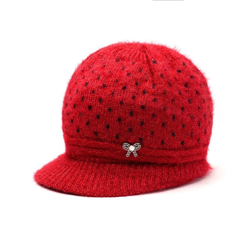 Hat Women's Autumn and Winter New Big Brim Wool Hat Old Lady Fleece Warm Ear Protector Knitted Hat