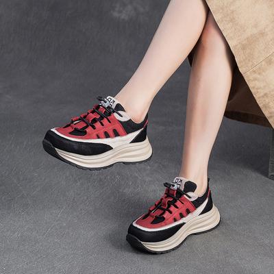 Módní Jarní Podzimní Lehké Měkká Podrážka Tenisky Dámské Pravá Kůže Retro Sportovní Cestovní Boty Trendy Cool Červené Ležérní Boty