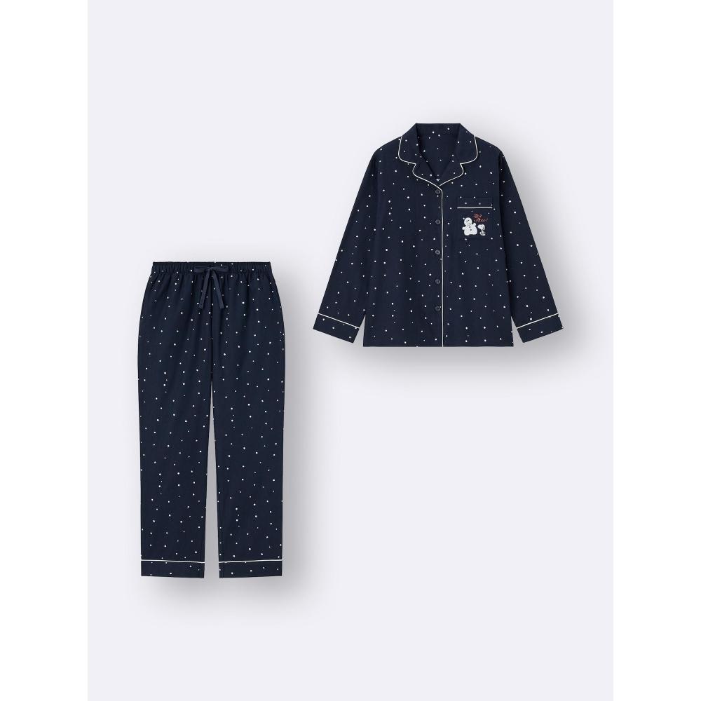 Gu By Uniqlo Flannel Pajamas Long Sleeves Long Pants Peanuts