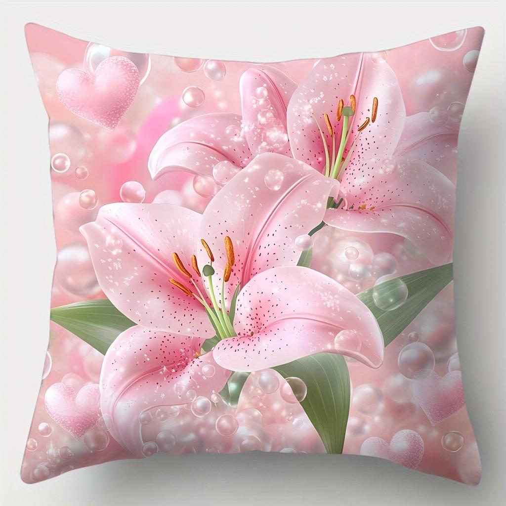Romantic Pink Lily Pillowcases: Elegant Home Decor Pillow Covers