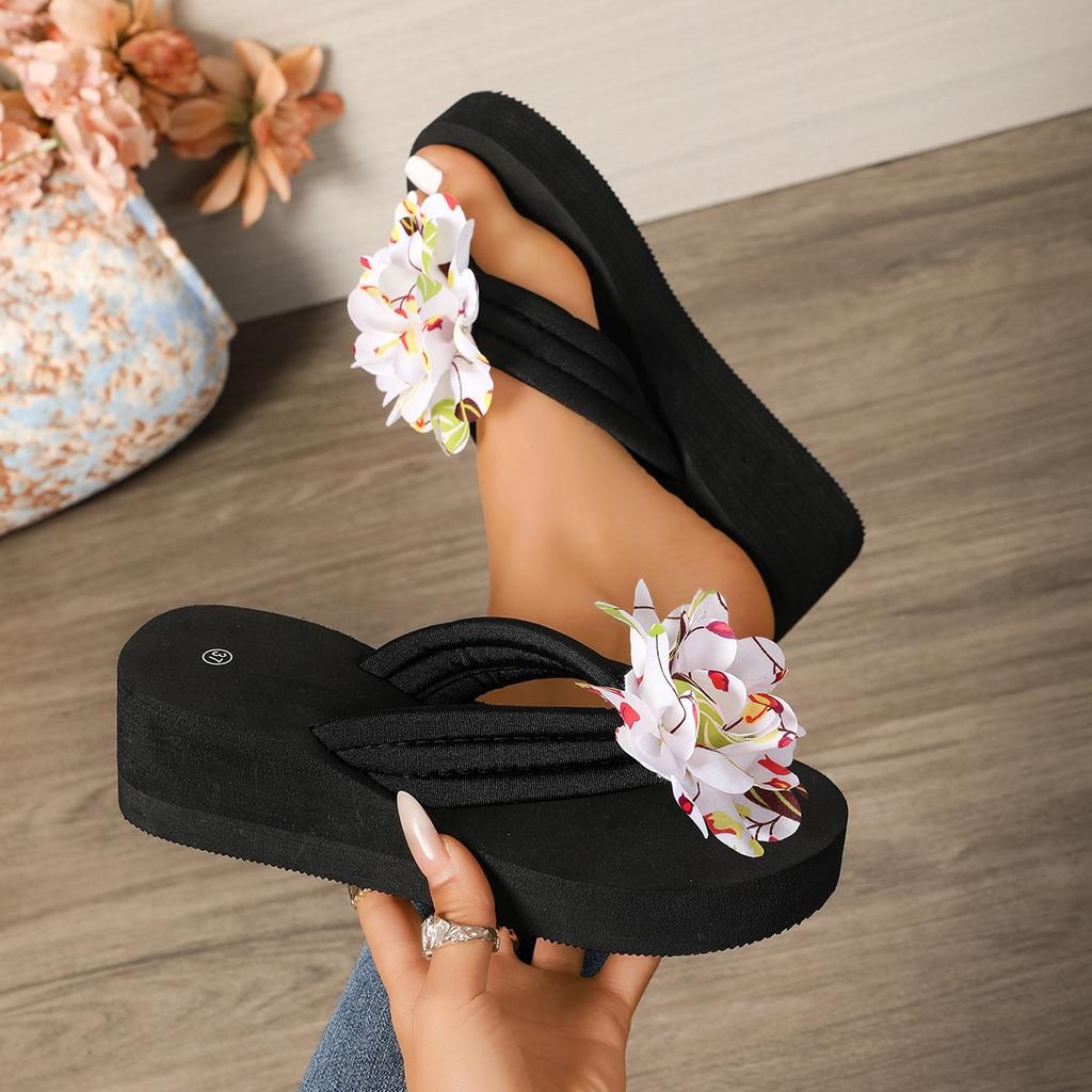Fashion Flower Women Platform Slippers Casual Clip Toe Slides Shoes Summer New 2025 Trend Designer Cozy Woman Sandals