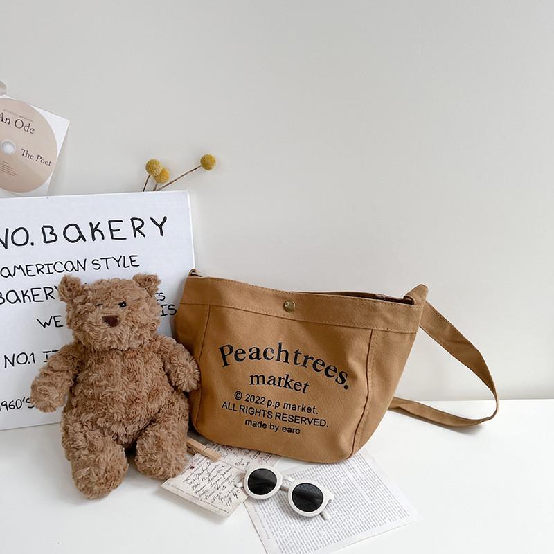 Pattern Children Letter Canvas Shoulder Bag With Large Capacity For Casual Daily
