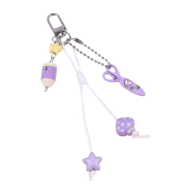 Cute Bag Charm Pendant Keyring Scissors,Pencil Braided Rope Keychain Bag Charm for Backpack Purse Handbag Decoration