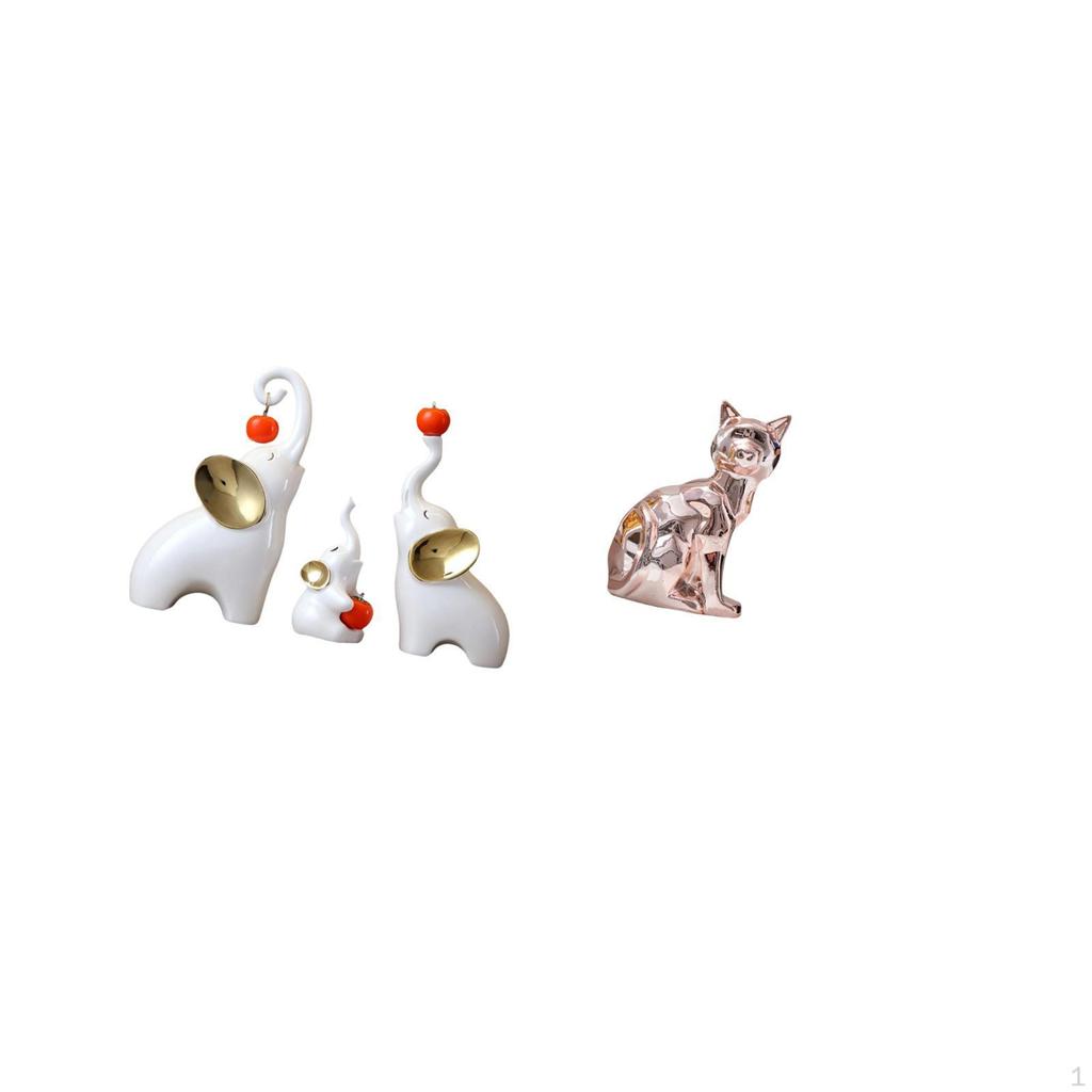 Elephant Cat Family Sculptures Animal Figurines Art Craft Ornaments for Desk Living Room Bedroom