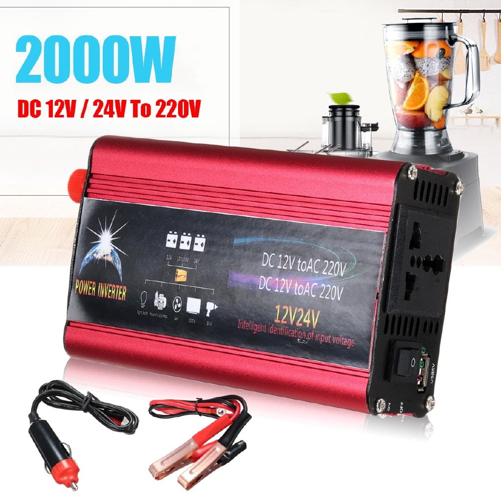 7.48 X 3.74 X 2.12" DC12/24V To AC 220V Sine Wave Power Inverter Car Charger USB Converter 3000W