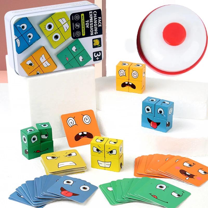 Wooden Face Changing Cube Toys Building Blocks For Cartoon Puzzle Montessori Jigsaw Kids Toy Educational Board Game Family Toys