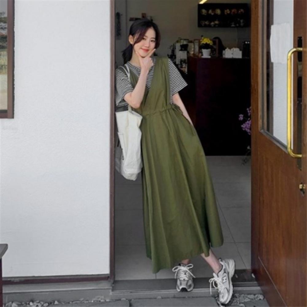New ArriVals Open Run Women Kitch Mood V Neck Waist Strap Layered Long Dress
