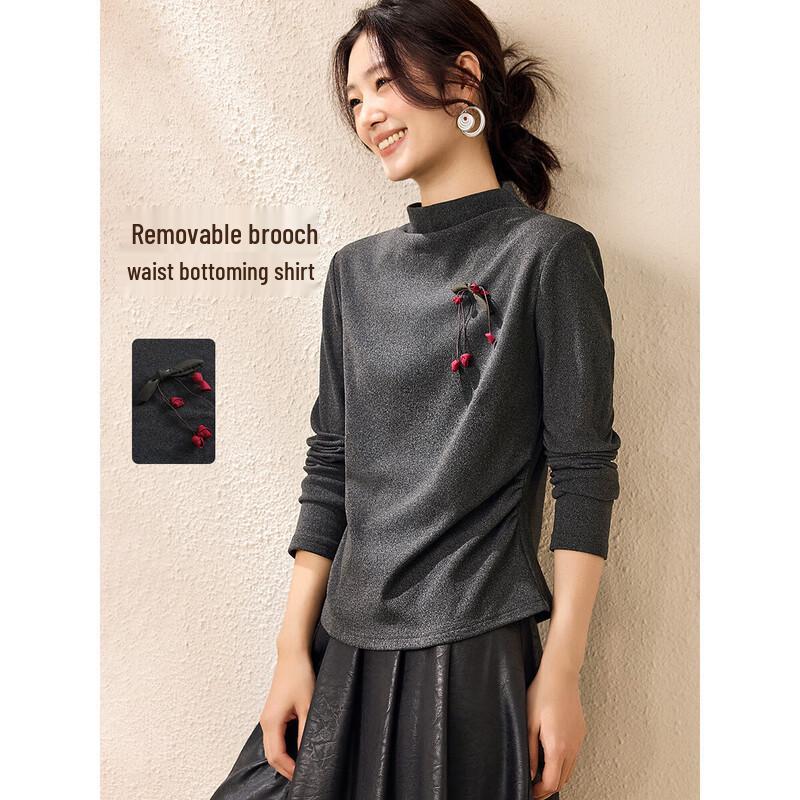 Топ с высоким воротником и цветочной 3D-брошью Mohan Yimei, приталенный L