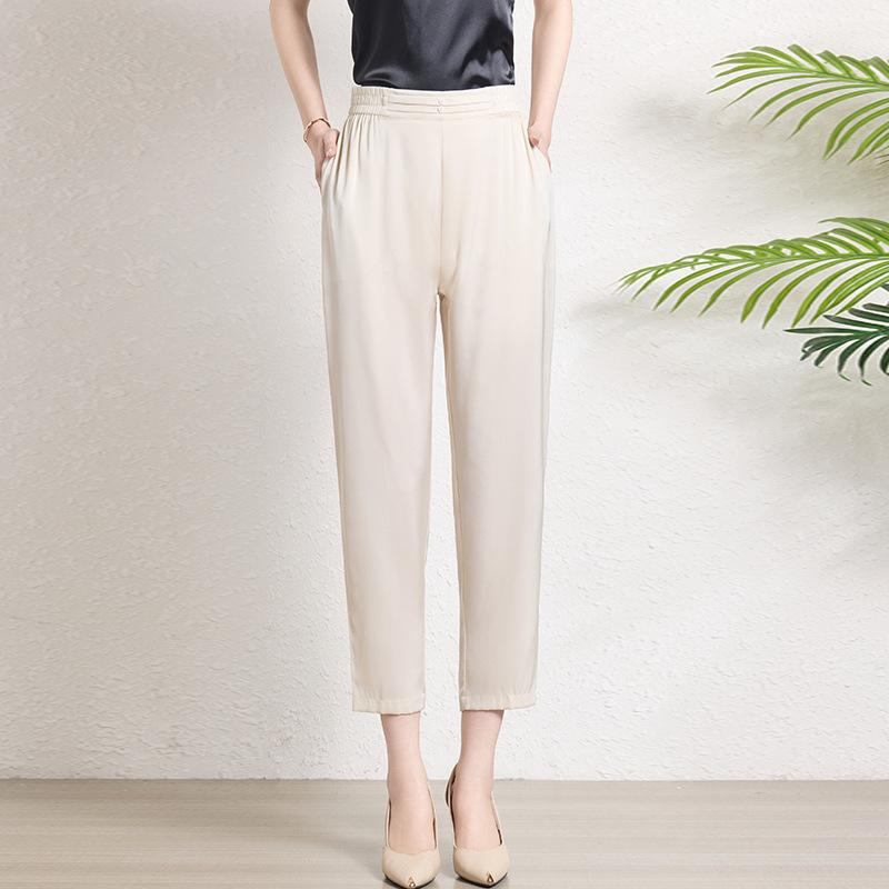 

Silk pants women s nine-point pants summer thin summer new mother pants mulberry silk straight pants L