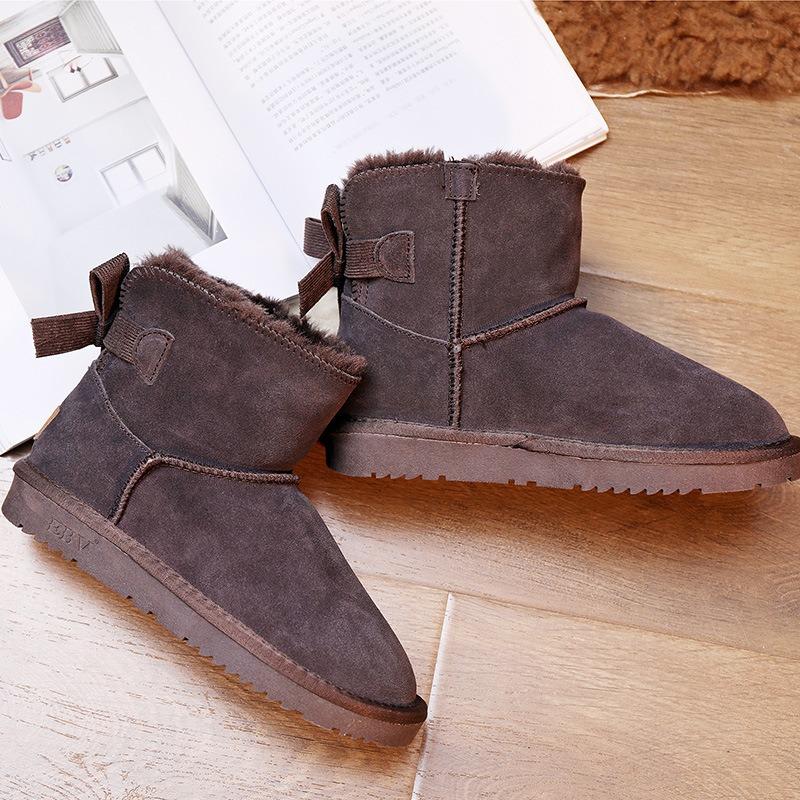 New leather snow boots women's fur integrated fleece thickened non-slip cotton shoes outdoor women's shoes