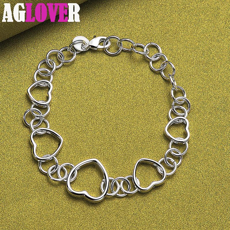 925 Sterling Silver Full Heart Bracelet Jewelry