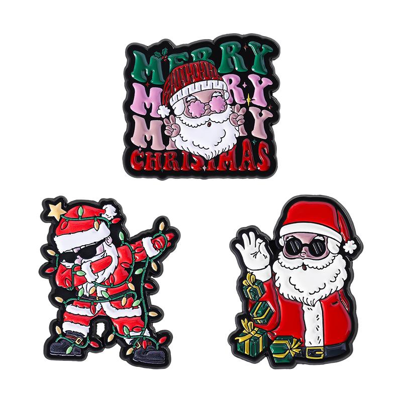 Santa Claus Delivering Gifts Enamel Pins Custom Halloween Brooches Lapel Badges Clothes Funny Jewelry Gift for Kids Friends