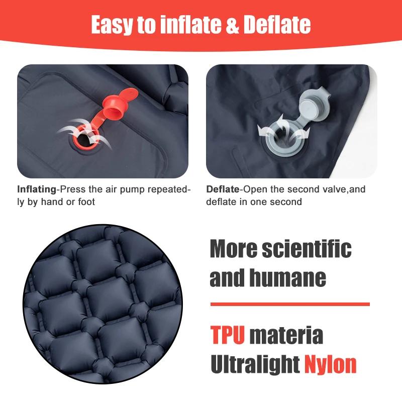Outdoor Camping Sleeping Pad Inflatable Mattress with Pillows Ultralight Air Mat Built-in Inflator Pump Travel Hiking