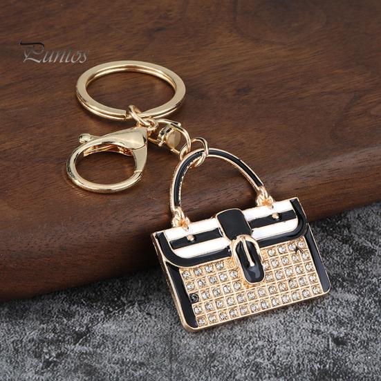 Rhinestone Keyring Keychain Pendant, Enamel Simulated Handbag Shape Key Holder with Lobster Clasp, Shiny Girly Gift Accessory Prong Setting