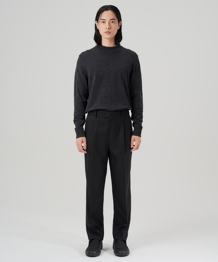 CONNECT KINLOCH Two-Puck Tapered Wool Twill Pants (Black)