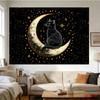 Mysterious Star Moon Black Cat Tapestry Wall Art Hanging for Bedroom Living Room Decor Black Gold Color Starry Sky Cat