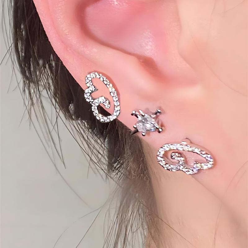 2/3/4Pcs Shiny Silver Color Wing Stud Earrings For Women Girls Luxury Metal Geometric Hollow Earring Jewelry Gifts