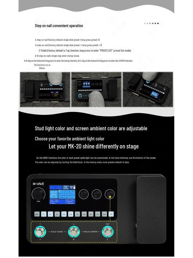 M-VAVE MK-20 Multi-Effektpedal: E-Gitarre, Bass-Loop, Soundkarte, Drum Machine.