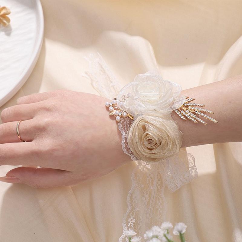 Exquisite Brautjungfer Faux Blume Armband Süße Hochzeit Band Perle Bogen Braut Hand Blumen Party Prom Zubehör Geschenke