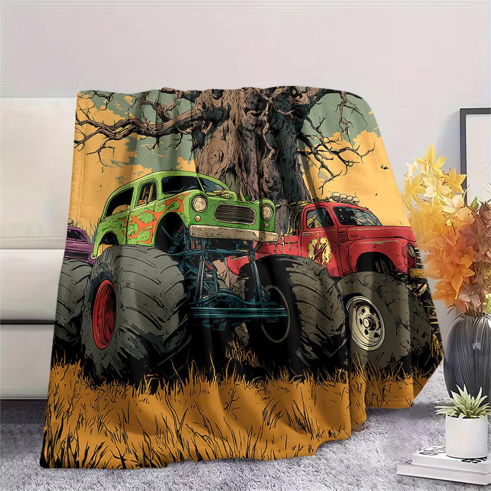 Truck Print Flannel Blanket, High Quality Comfortable for All Seasons, Home Decor, Warmth and Comfort, Perfect for Christmas Gifts