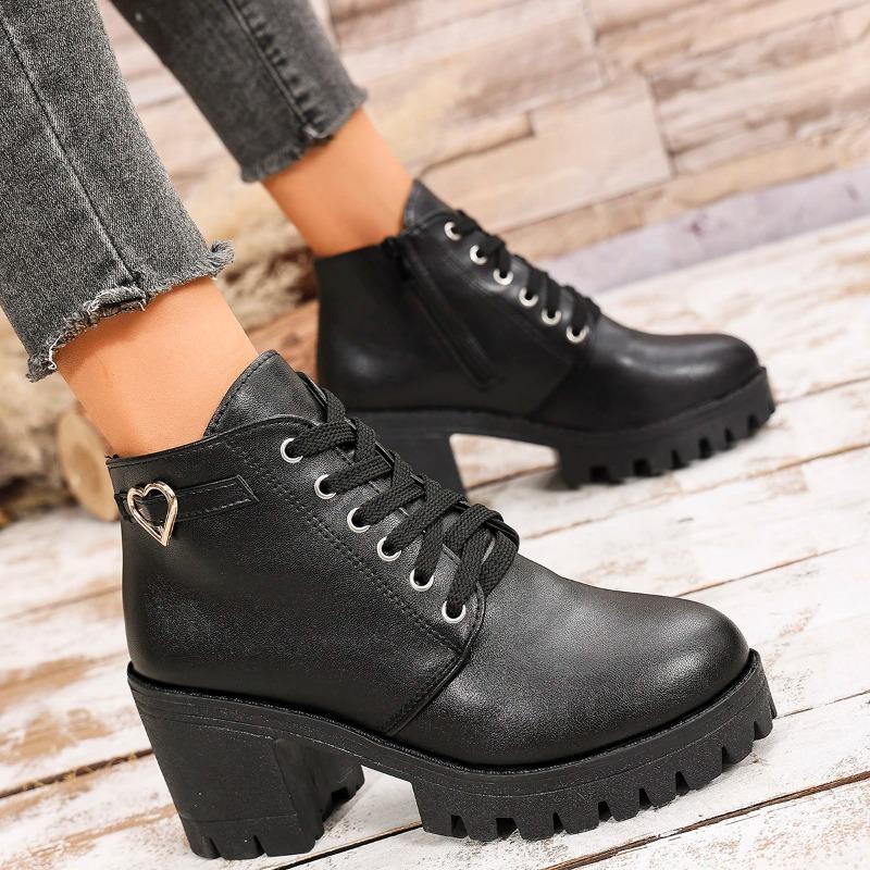 Fashion 2025 Women Boot New Spring Winter High Quality Lace-up Boots Women Fashion Outdoor Comfort High Heels Shoes Women Botas De Mujer