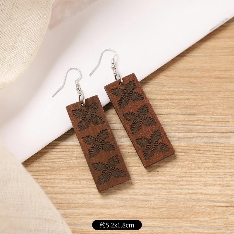Niche Design Wooden Earrings Handmade Retro Literary Earrings Women's Simple Ear Jewelry