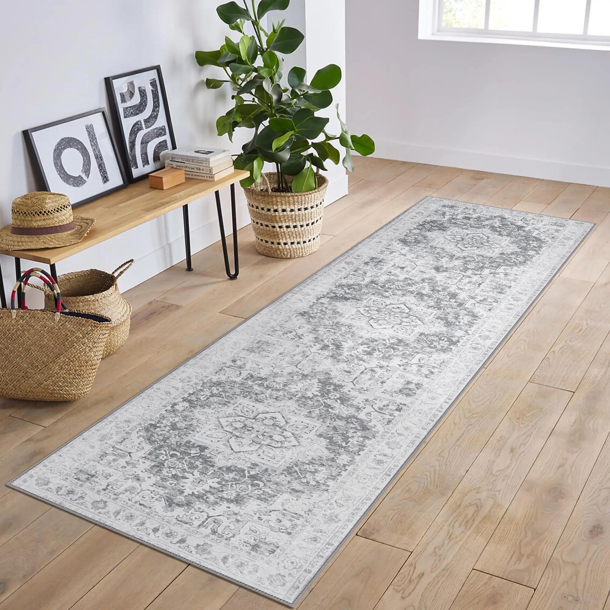 Vintage Retro Flurläufer Teppiche Maschinenwaschbar - Rutschfest Niedriger Flor Leichtgewichtiger Weicher Druckteppich für Heiminnendekoration 50x150CM